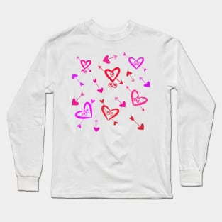 Valentine red, pink and purple hearts pattern with arrows Long Sleeve T-Shirt